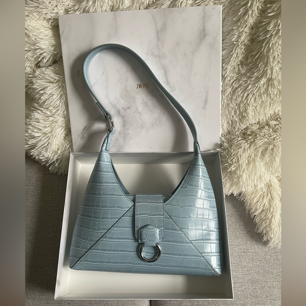 JW PEI Light Blue Crocodile Shoulder Bag